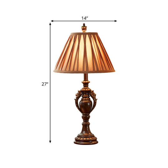 23/27 Vintage Fabric Table Lamp - Antique Brown Tone Conical Shape Living Room Nightstand Decor