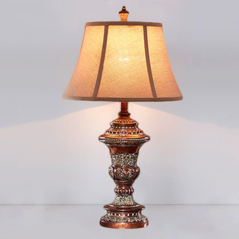 Vintage Style Bell Shade Nightstand Lamp In Red Brown With Urn-Shaped Base 25/29.5 H