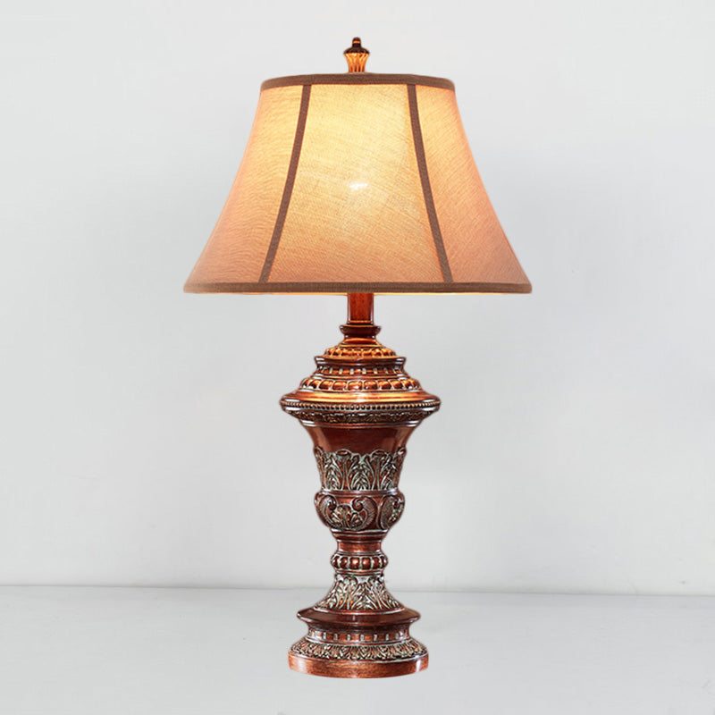 Vintage Style Bell Shade Nightstand Lamp In Red Brown With Urn-Shaped Base 25/29.5 H