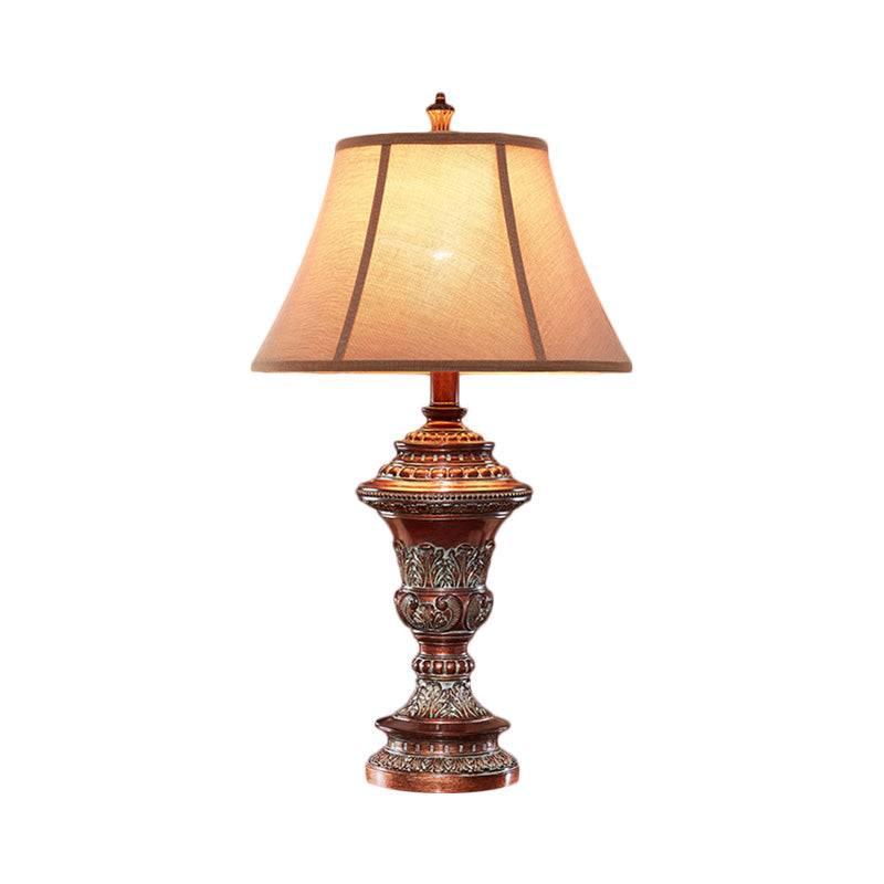 Vintage Style Bell Shade Nightstand Lamp In Red Brown With Urn-Shaped Base 25/29.5 H