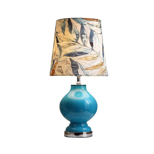 Blue Conical Shade Fabric Desk Lamp - Traditional Style 1 Bulb Bedroom Or Nightstand Lighting