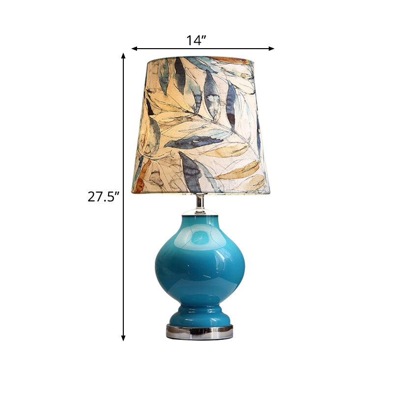 Blue Conical Shade Fabric Desk Lamp - Traditional Style 1 Bulb Bedroom Or Nightstand Lighting