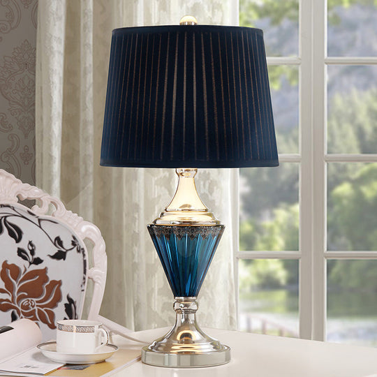 Rolande - Vintage Black Barrel Shade Night Table Lamp Vintage Style Pleated Fabric 1 Bulb Bedroom Desk Light