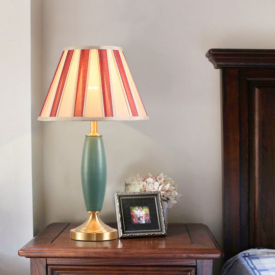 Vintage Red Conical Shade Nightstand Lamp For Your Living Room