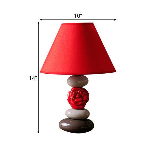 Red Ceramics Vintage Style Desk Lamp - 1 Bulb Table Light With Cone Shade