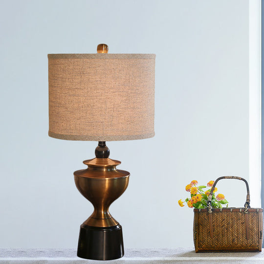 Bronze Barrel Desk Lamp: Countryside Style Nightstand Light With 1-Bulb For Living Room