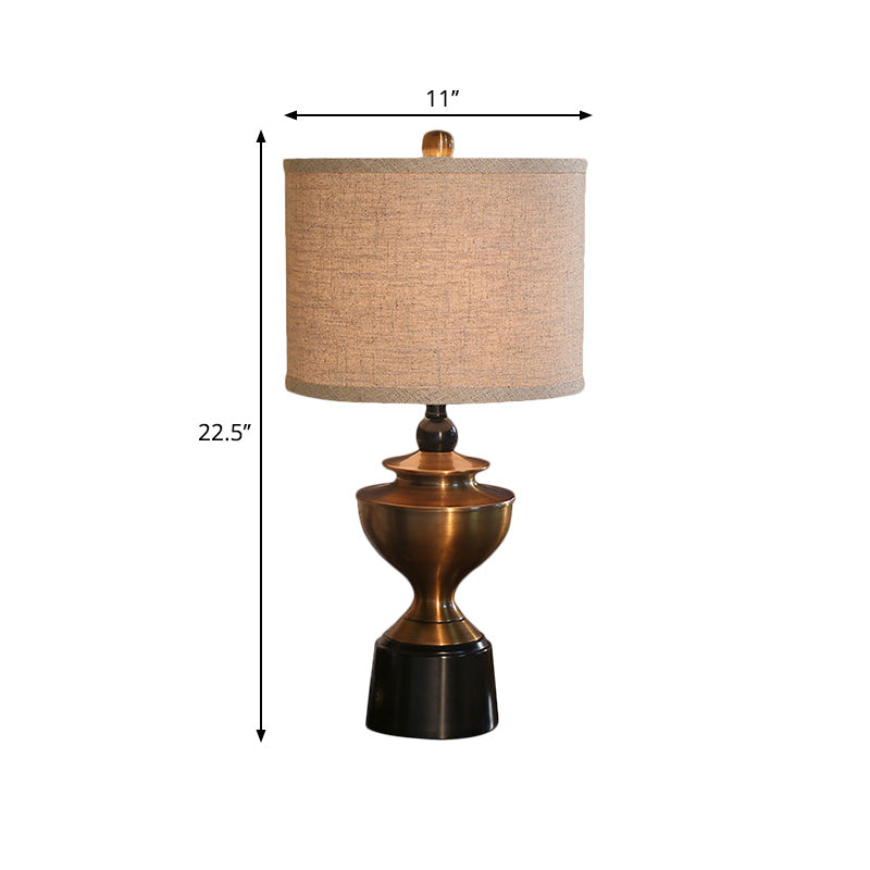 Bronze Barrel Desk Lamp: Countryside Style Nightstand Light With 1-Bulb For Living Room