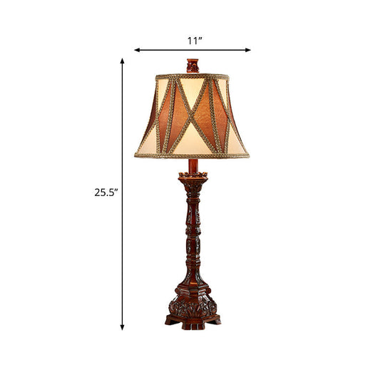 Retro Empire Shade Desk Light: 25.5/27.5 H | Fabric Night Table Lamp (Brown) For Guest Room