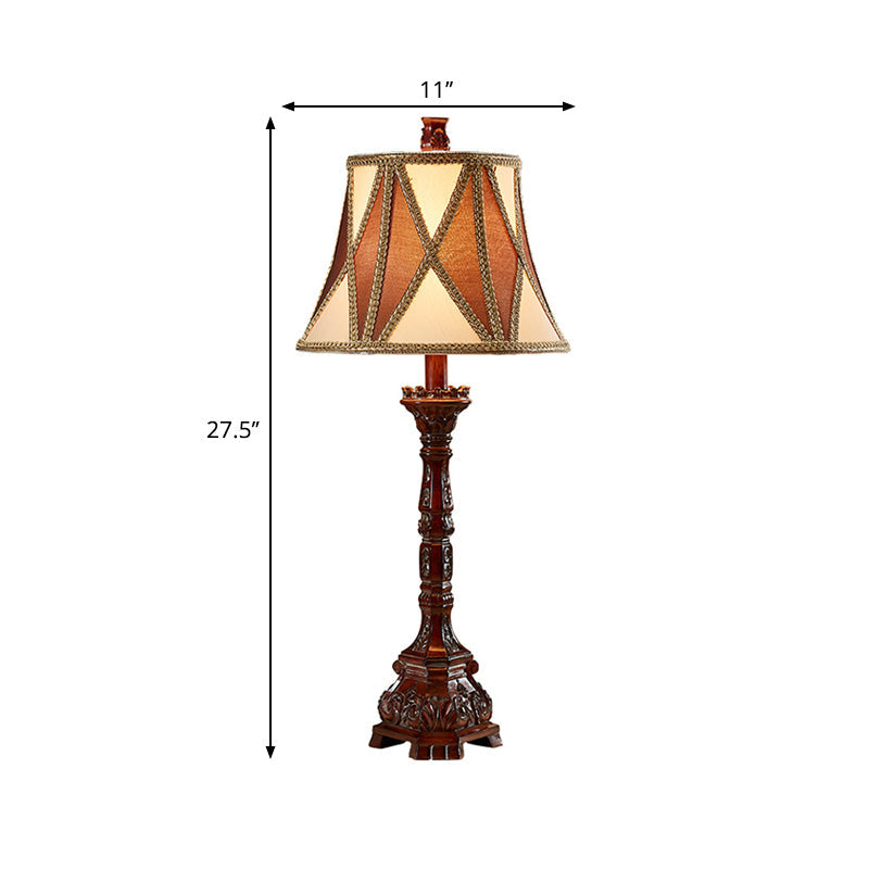 Retro Empire Shade Desk Light: 25.5/27.5 H | Fabric Night Table Lamp (Brown) For Guest Room