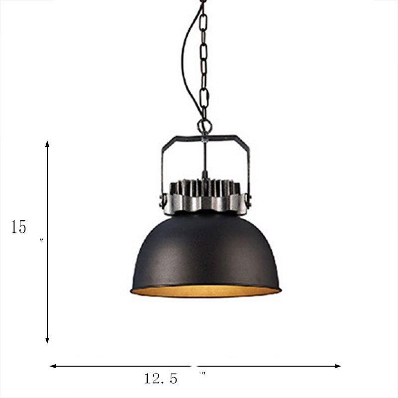 Industrial Metal Dome Shade Pendant Light Fixture - Black 1 Bulb Ceiling Hanging For Restaurants