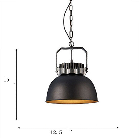 Industrial Metal Dome Shade Pendant Light Fixture - Black 1 Bulb Ceiling Hanging For Restaurants