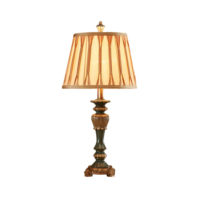 Bronze Fabric Table Lamp W/ Tapered Shade - 10/12 Width Traditional Style Candlestick Base