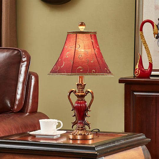 Antique Style Bedside Table Lamp In Red/White With Bell Shade Red