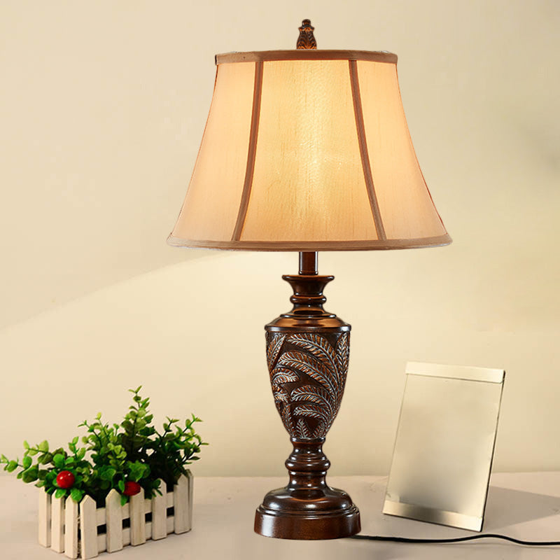 Bell Shaped Bronze Table Lamp With Resin Base - Traditional Desk Light 1-Light Design