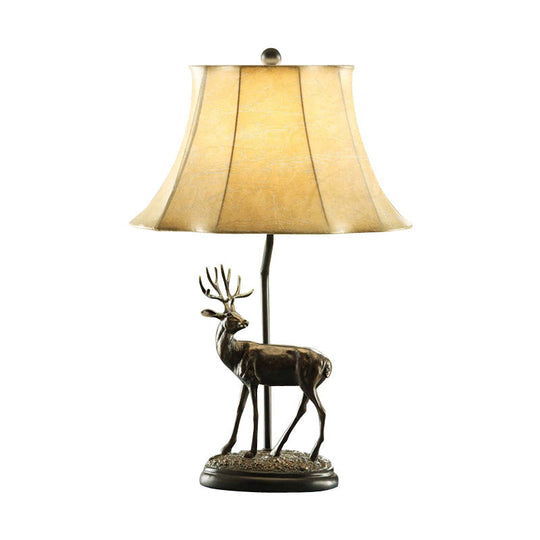 Beige Deer-Shaped Table Lamp With Fabric Shade - Rustic Style 1-Light Metal Base