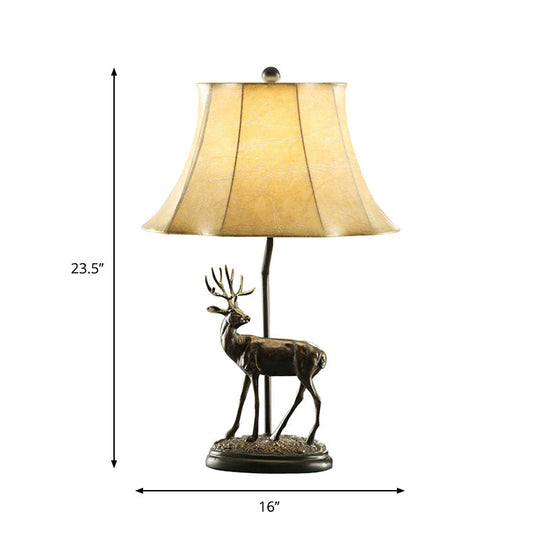 Beige Deer-Shaped Table Lamp With Fabric Shade - Rustic Style 1-Light Metal Base