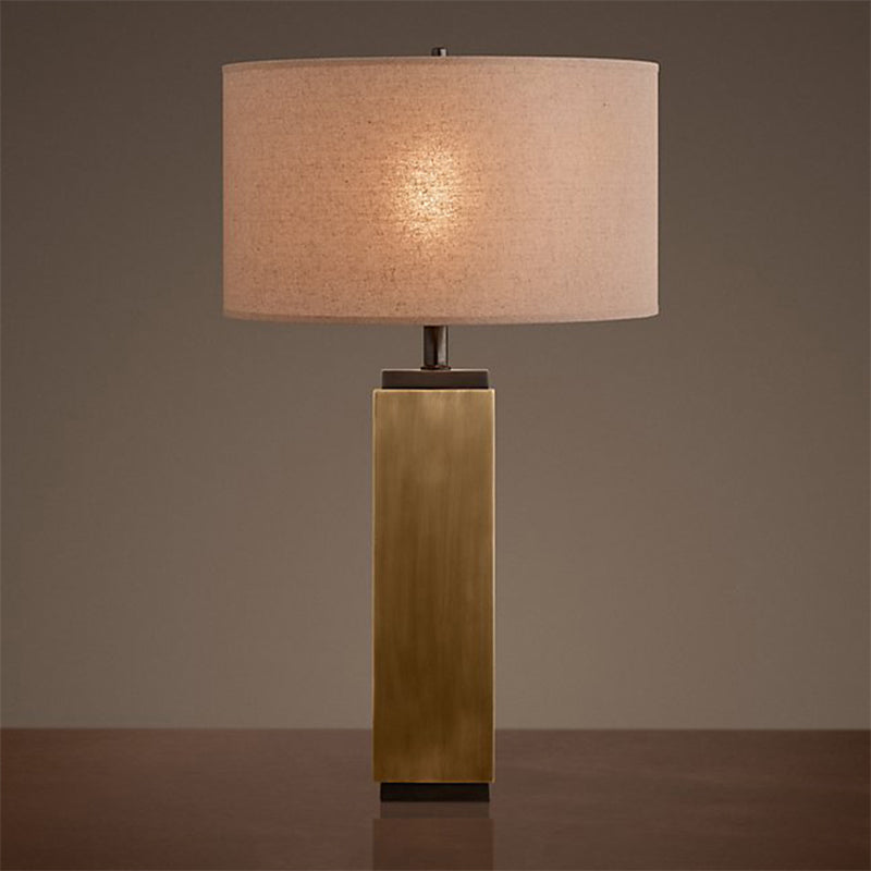 Vintage Grey/Brown Wood Night Table Lamp With Fabric Shade - Stylish 1-Light Desk Light For Living