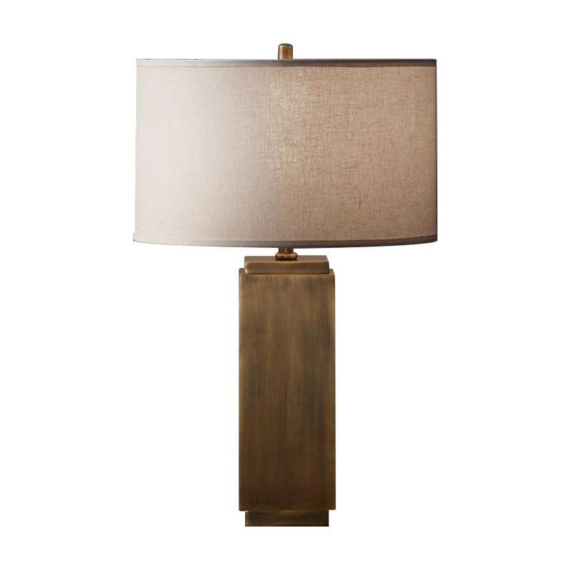 Vintage Grey/Brown Wood Night Table Lamp With Fabric Shade - Stylish 1-Light Desk Light For Living