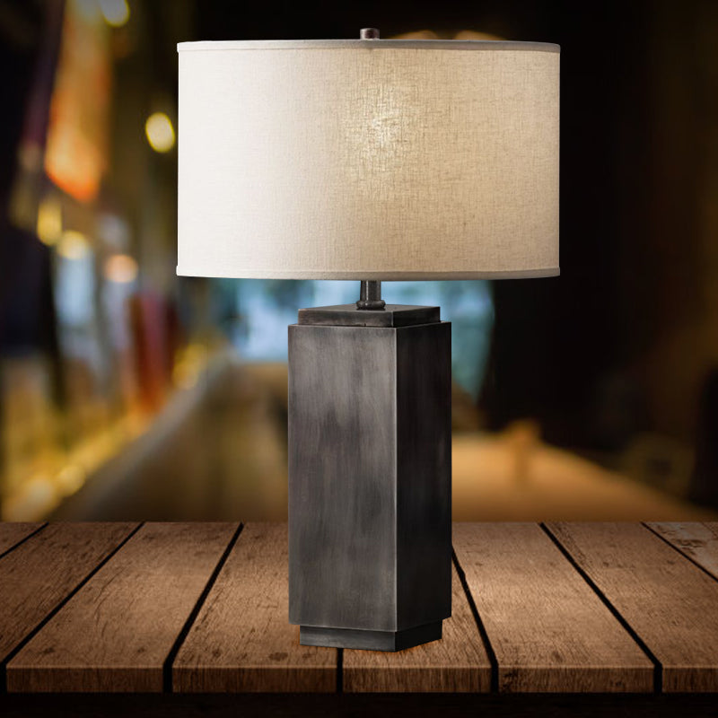 Vintage Grey/Brown Wood Night Table Lamp With Fabric Shade - Stylish 1-Light Desk Light For Living