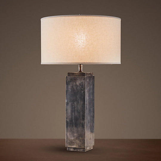 Vintage Grey/Brown Wood Night Table Lamp With Fabric Shade - Stylish 1-Light Desk Light For Living