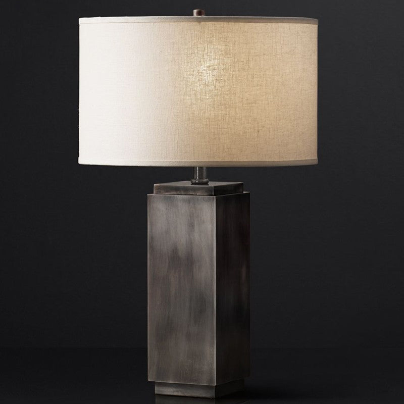 Vintage Grey/Brown Wood Night Table Lamp With Fabric Shade - Stylish 1-Light Desk Light For Living