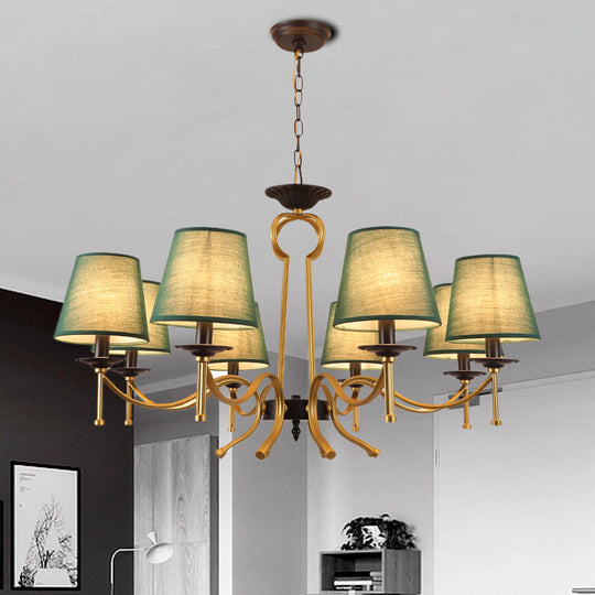 Blackish Green/Flaxen 6/8-Light Chandelier - Retro Fabric Shade With Curvy Metal Arm 8 / Green