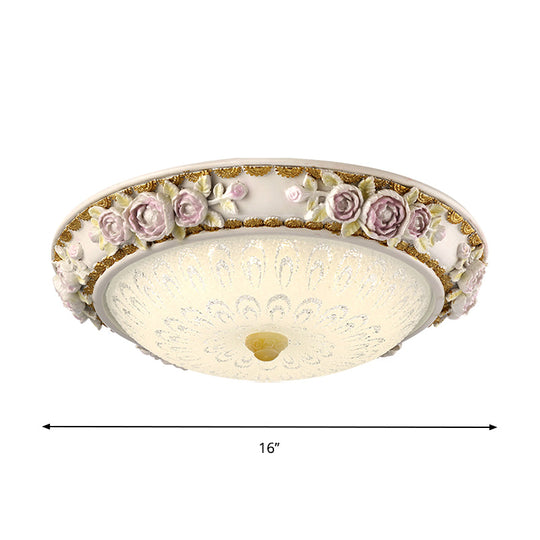 Led Dome Ceiling Lamp With Blossom Accent - White Milky Glass Flush Mount Sizes: 12 16 19.5