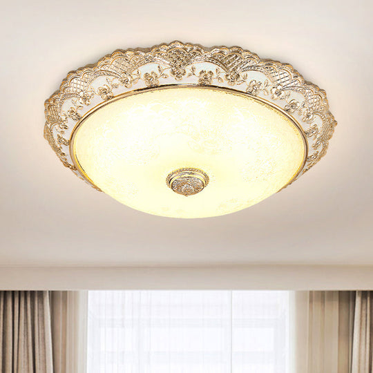 Gold LED Flush Mount Ceiling Light with Traditional Cream Glass Dome Design – Perfect for Bedroom – 12"/16"/19.5" Width