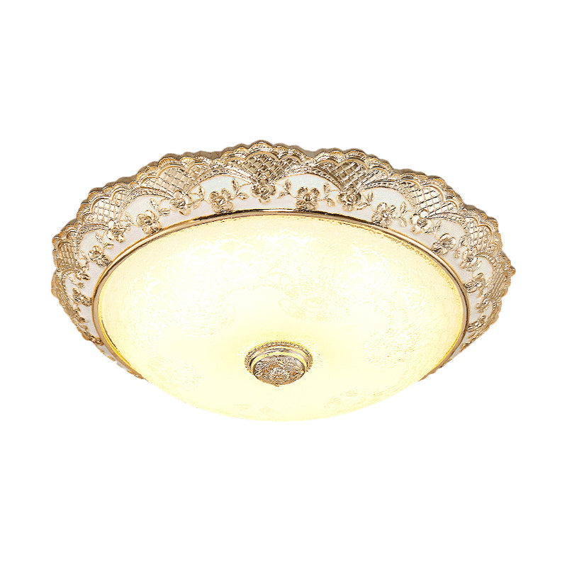 Gold Led Flush Mount Ceiling Light With Traditional Cream Glass Dome Design Perfect For Bedroom