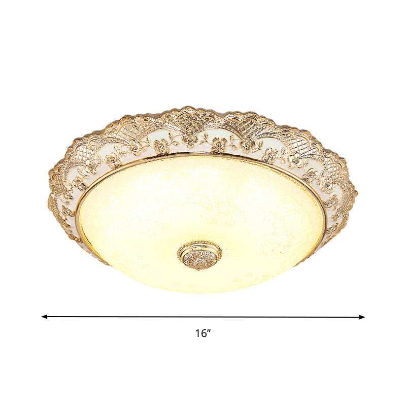 Gold LED Flush Mount Ceiling Light with Traditional Cream Glass Dome Design – Perfect for Bedroom – 12"/16"/19.5" Width