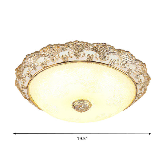 Gold LED Flush Mount Ceiling Light with Traditional Cream Glass Dome Design – Perfect for Bedroom – 12"/16"/19.5" Width