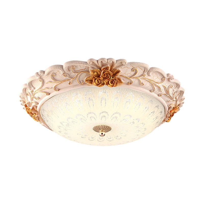 12/16/19.5 Led Flush Mount Lighting With Opal Blown Glass Shade - White-Gold Retro Ceiling Lamp