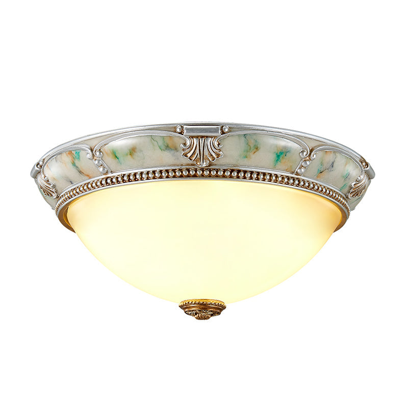 Ivory Glass Flushmount Traditional Corridor Light - 1 Head Silver Dome 11/15/19 Diameter