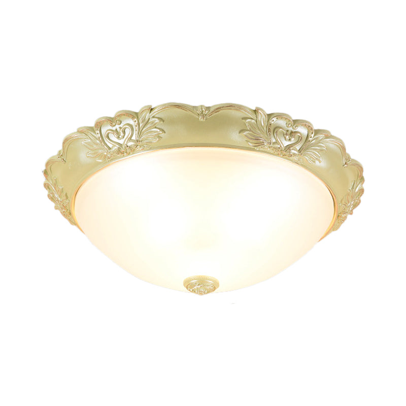 Beige Retro Flush Mount Light Fixture With Cream Glass Dome - Available In 3 Sizes