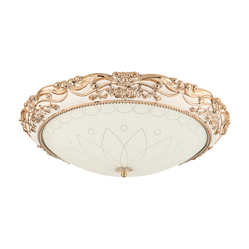 Vintage Gold Led Flush Mount Light With Domed Opaque Glass Shade - 14/16/20 Width Warm/White Living