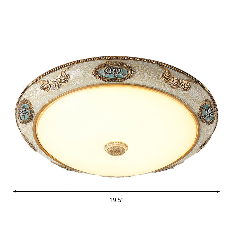 Retro Style Dome Opal Glass Flush Mount Led Bedroom Ceiling Light Fixture - Gold Finish Warm/White