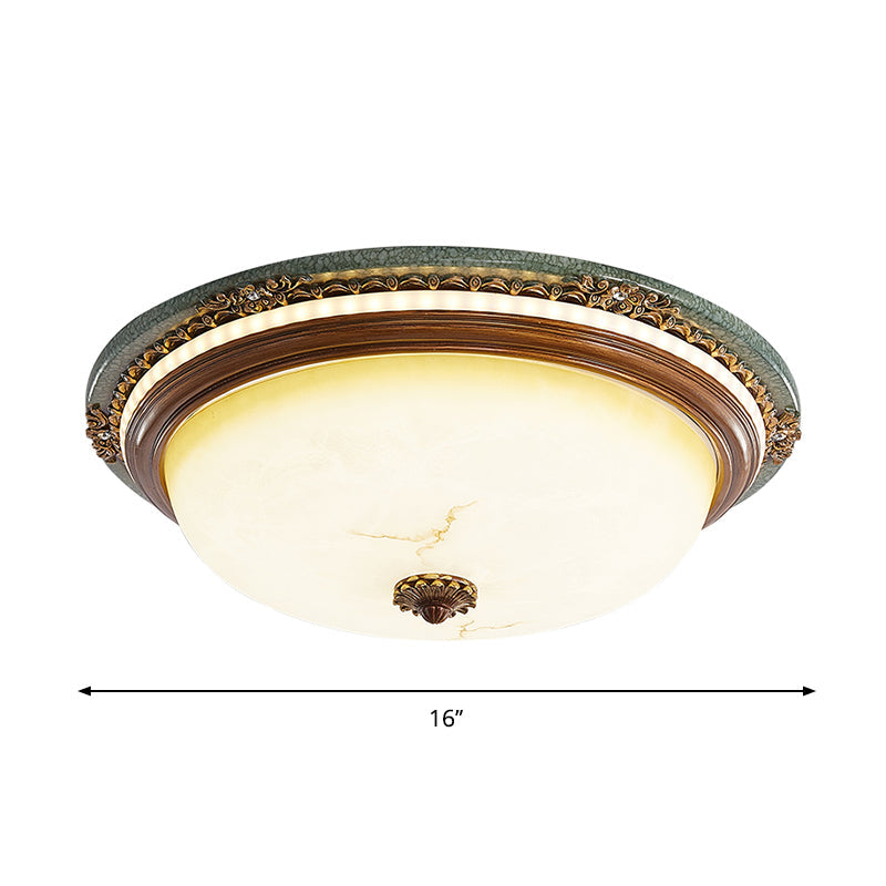 Vintage Style Opaline Glass Led Dome Flush Mount Ceiling Light In Brown - 14/16/20 Width