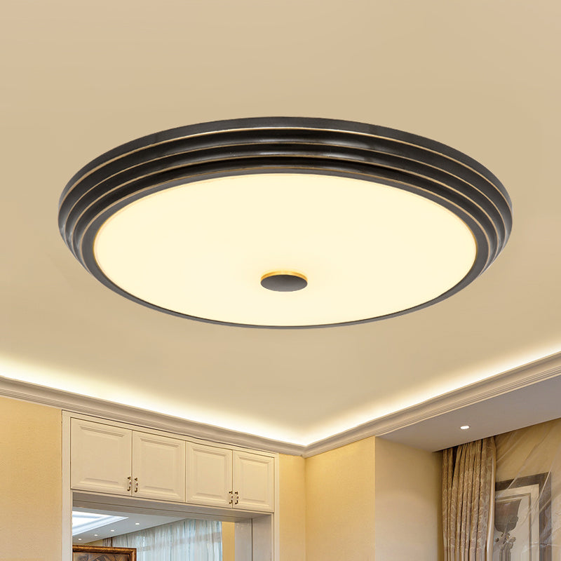 14"/15"/19" Wide Black Country Style Circular LED Flush Ceiling Lighting with Opal Glass - Flush Mount