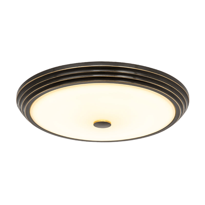 14"/15"/19" Wide Black Country Style Circular LED Flush Ceiling Lighting with Opal Glass - Flush Mount