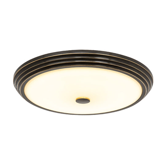 14"/15"/19" Wide Black Country Style Circular LED Flush Ceiling Lighting with Opal Glass - Flush Mount