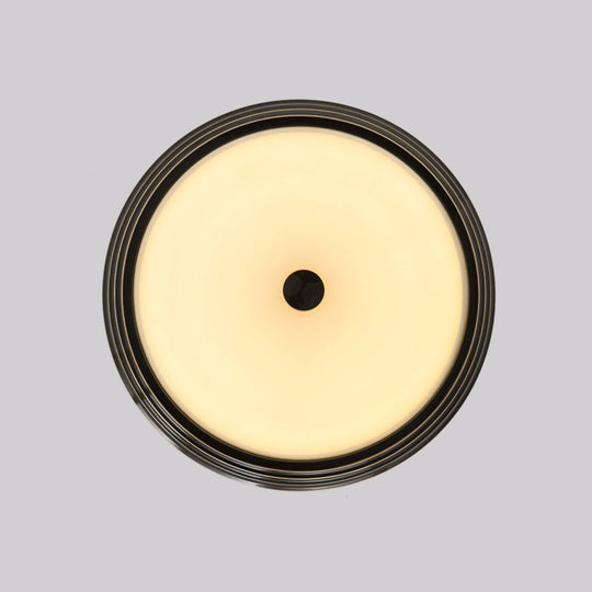 14/15/19 Wide Black Country Style Circular Led Flush Ceiling Lighting With Opal Glass - Mount