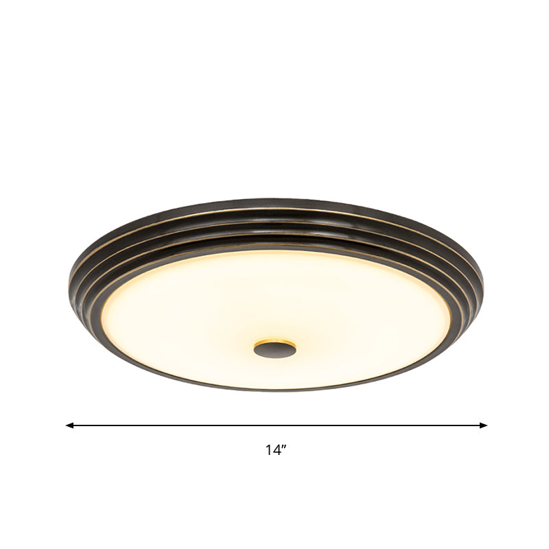 14"/15"/19" Wide Black Country Style Circular LED Flush Ceiling Lighting with Opal Glass - Flush Mount