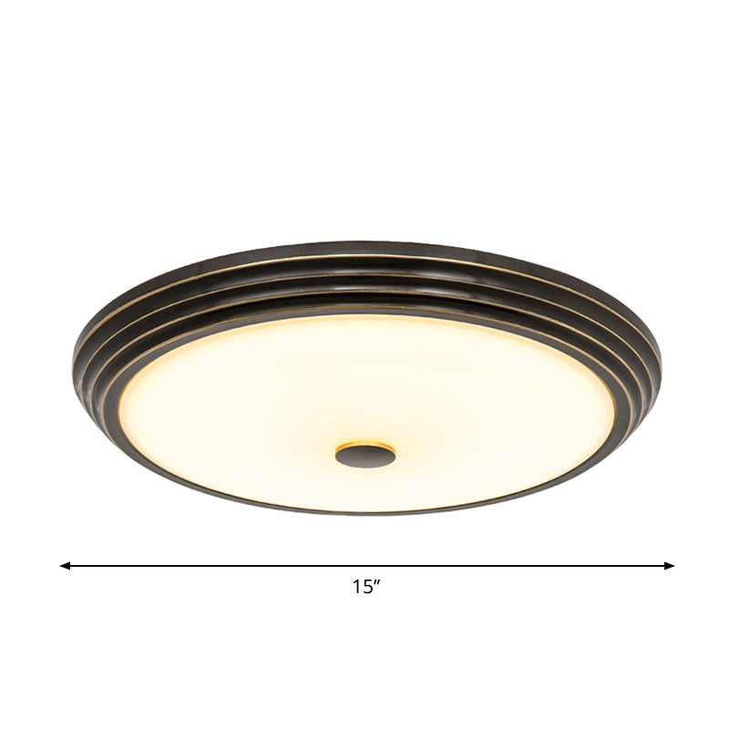 14"/15"/19" Wide Black Country Style Circular LED Flush Ceiling Lighting with Opal Glass - Flush Mount