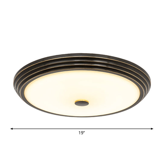 14"/15"/19" Wide Black Country Style Circular LED Flush Ceiling Lighting with Opal Glass - Flush Mount