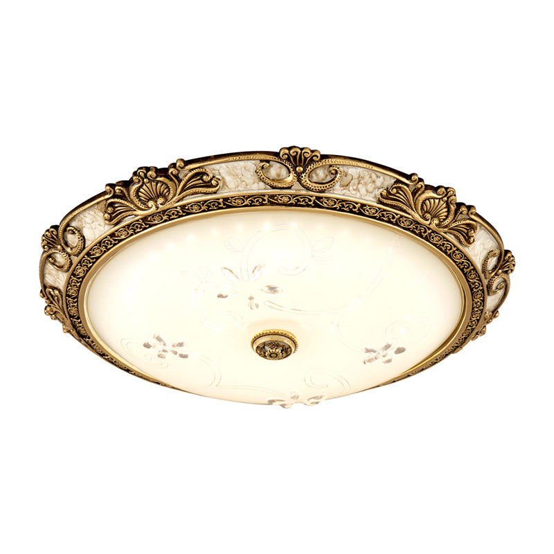 Vintage Style Brass LED Flushmount Light with Cream Glass Bowl Shape - Warm/White Light Option, 3 Sizes Available