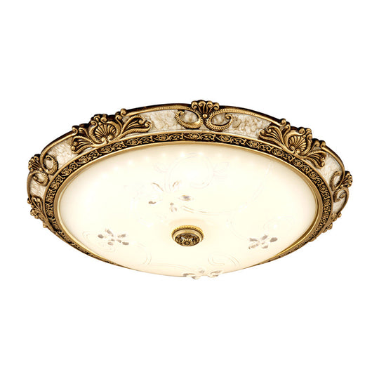 Vintage Style Brass Led Flushmount Light With Cream Glass Bowl Shape - Warm/White Option 3 Sizes