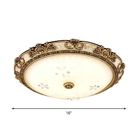 Vintage Style Brass LED Flushmount Light with Cream Glass Bowl Shape - Warm/White Light Option, 3 Sizes Available