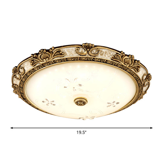 Vintage Style Brass LED Flushmount Light with Cream Glass Bowl Shape - Warm/White Light Option, 3 Sizes Available