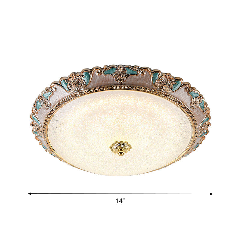 Farmhouse Dome Shade Flushmount Lamp - 14/16/19.5 Width Gold/Brown Frosted Glass Led Ceiling Flush