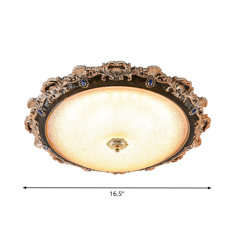 Farmhouse Seedy Glass Flush Lighting Fixture with Domed Shade - LED Brown Ceiling Flush in Warm/White Light (15"/16.5"/21" Width)